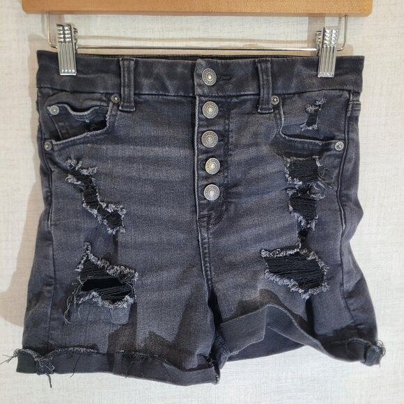 American Eagle Outfitters Pants - American Eagle Jean Shorts Womens 4 Curvy Super Hi Rise Shortie Denim Button Fly